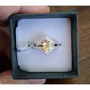 Yellow Citrine Ring 925 Sterling Silver Natural Size 8 Adjustable NWT